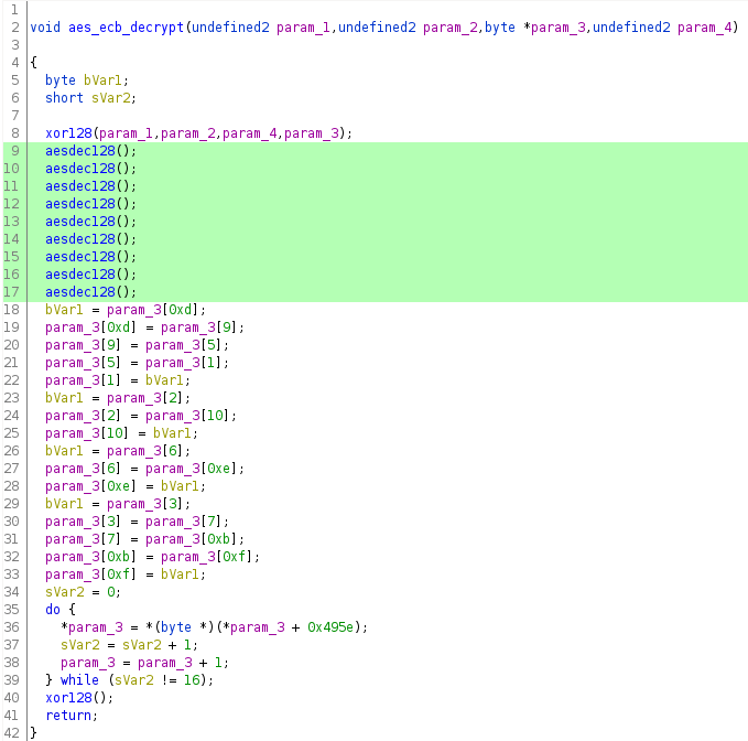 Flow control graph for the aes_ecb_decrypt function.