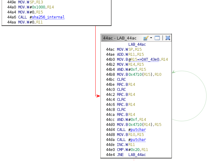 Loop that prints the SHA256 hash to the I/O console.